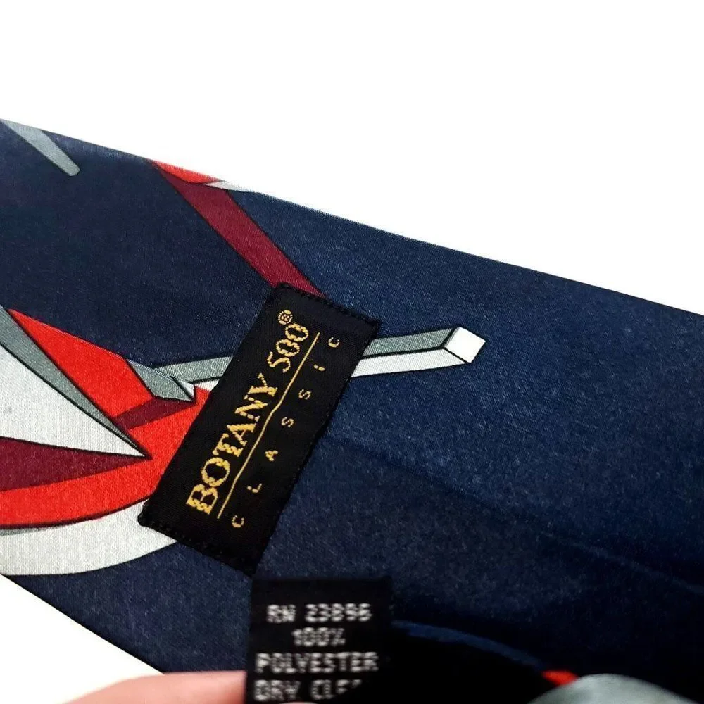 Botany‎ 500 Blue Gray Red Silk Tie Woven Graphic